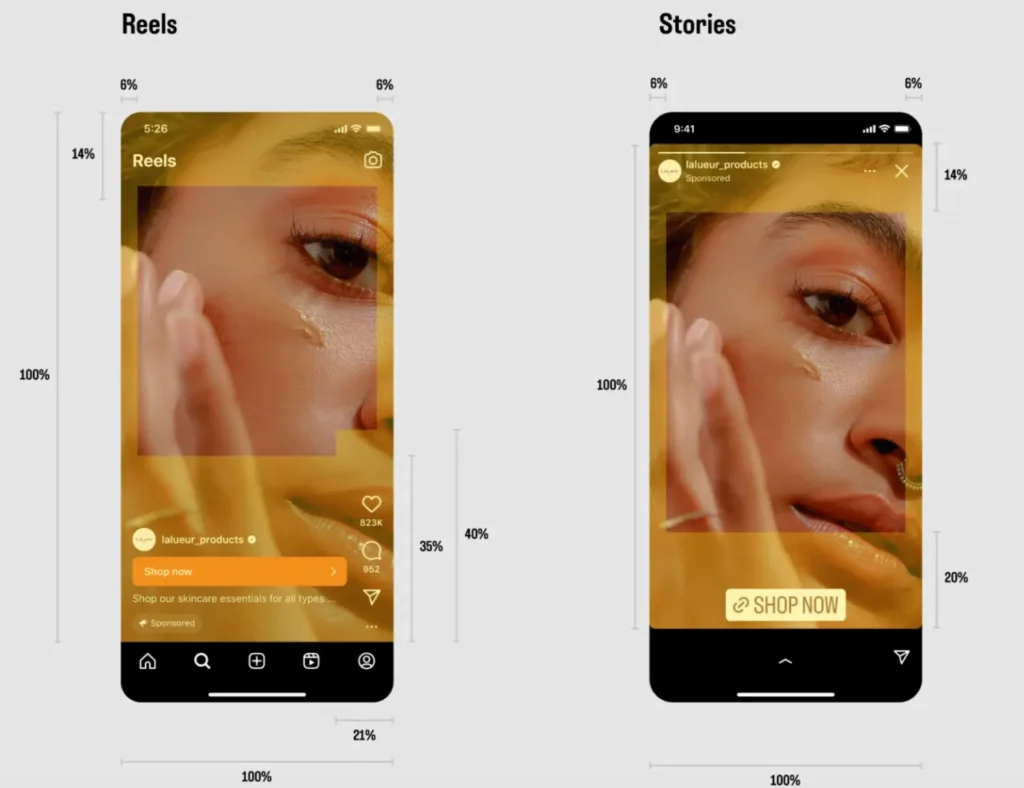 Die Safe Zones bei Werbeanzeigen von Meta im Reel und Story-Format